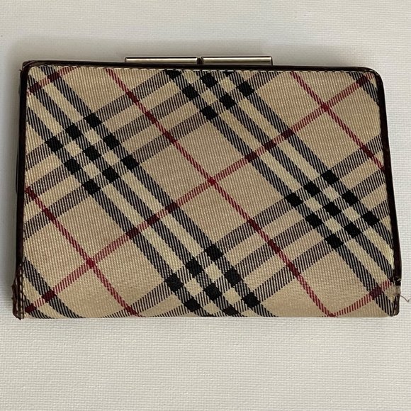 BURBERRY Vintage Nova Check Kisslock Tri-Fold Canvas & Leather Wallet 4.7"×4" - Picture 4 of 12